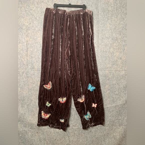 JOHNNY WAS Size XXL Embroidered Velvet Floral Wide Leg Coordinating PullOn Pants - Picture 8 of 12